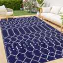 Smiry Outdoor Rug 8x10 ft, Waterproof Reversible Plastic Straw Rugs, Boho Outdoor Area Rug, Outside Floor Mat for Patio, Backyard, Deck, Picnic, Beach, Camping, Navy
