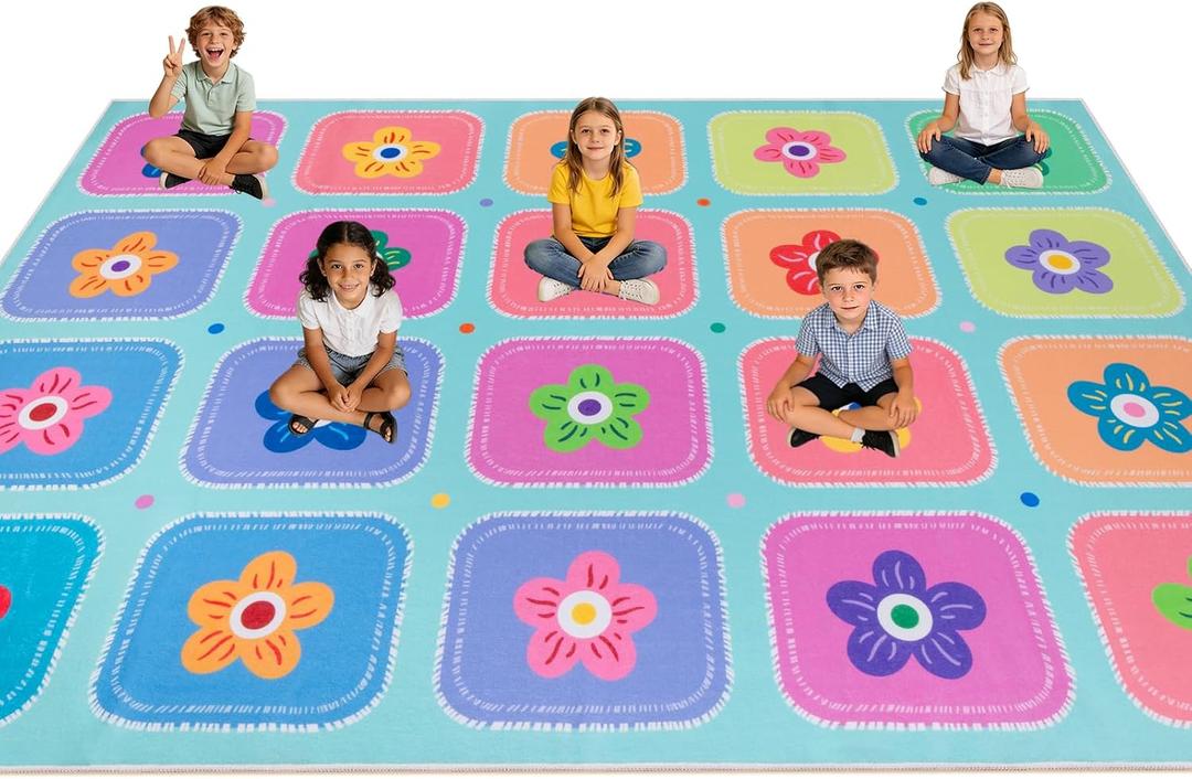 7'6" x 12' Classroom Rug Elementary, Light Blue Classroom Carpet 24 Seats