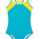 Belovance Girls Swimsuits One Piece Athletic Bathing Suit 5t Size 6 Double Adjustable Straps Back Cutout Sporty Color Block Kids Children Pool Beach Swimwear Quick Dry (Aqua Green, 5-6 Years)