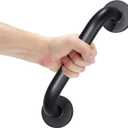 AmazerBath Shower Grab Bars for Seniors Anti Slip, Bath Safety Grab Bar for Needy, Stainless Steel Bathroom Safety Grab Bars, Thickened Bar Bigger Base Holds 500LBS, 12" L x 1.25" D, Black