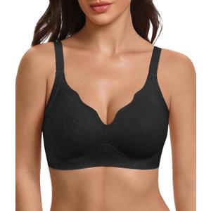 Avidlove Wireless Bras for Women Comfort Seamless Jelly Bra V Neck T Shirt Bralette Everyday Bras, Large