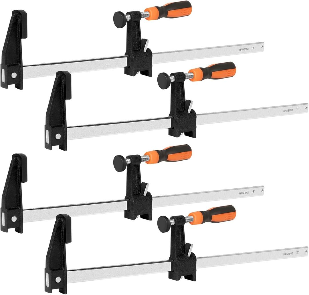 4-Pack 18 inch Bar Clamps,Long Wood Clamps Heavy Duty Force 600 Lbs Adjustable and Release Quickly,Woodworking Clamps Throat Depth 2.5 inch with Plastic Handle