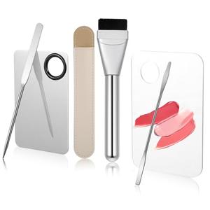 KFHENSOMR 6pcs Professional Makeup Spatula Korean Set Stainless Steel Makeup Palette Acrylic Cosmetic Palette Foundation Spatula Reusable Beauty Tools for Facial Cosmetic Nail Art Pigment Blending