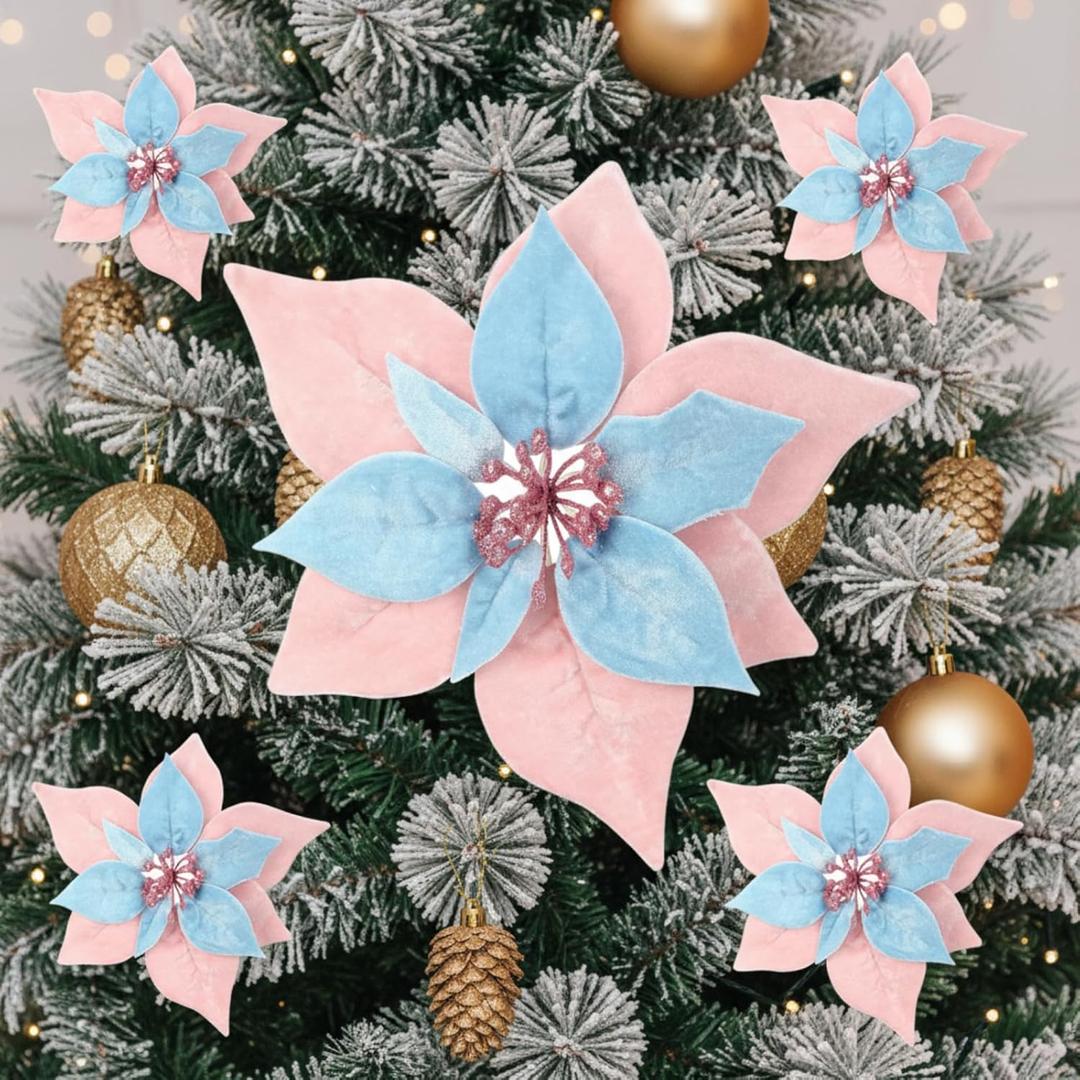 2 x Giegxin 6 Pcs Candy Christmas Tree Poinsettia Flower 7.87 Inch Pastel Christmas Artificial Poinsettia Ornaments Macarons Xmas Tree Floral Decoration Flowers for Party DIY Holiday Wreath Decor