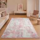 4x6 Pink Washable Area Rug for Living Room Bedroom, Modern Abstract Non-Slip Rugs, Low Pile Soft Stain Resistant Carpet for Dining Room, Kitchen, Office, Dorm, Bedside Decor
