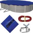 Blue Wave Gold 15-Year 16 ft x 25 ft Oval Above Ground Pool Cover for Winter Durable & Weather-Resistant Polyethylene 4 ft Overlap, Black Underside, Reinforced Grommets, Winch, Cable Royal Blue