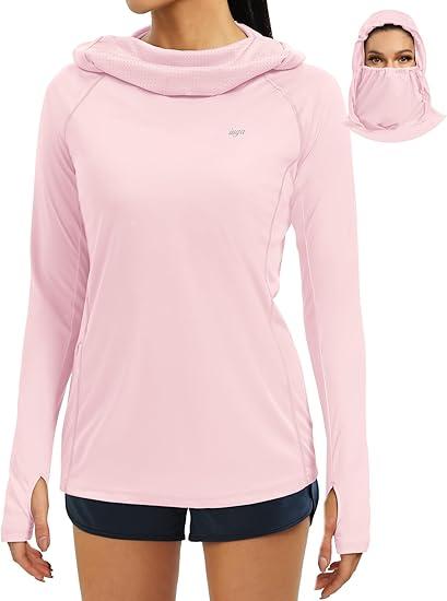 IUGA SPF Shirt Women Sun Protection Clothing UPF 50+ Hoodie with Face Cover UV Hiking Long Sleeve Shirts Lightweight Outdoor, Size M