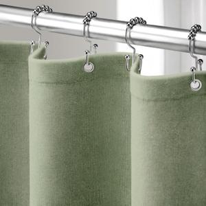 Linen Shower Curtain Green, Fabric Boho Farmhouse Shower Curtains for Bathroom Cotton Natural Cloth Liner Set 72" W x 72" L