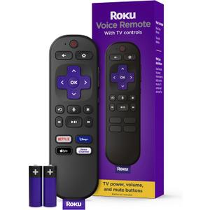 Roku Voice Remote | Replacement TV Remote Control with Voice Control, Simple Setup, & Pre-Set App Shortcuts - Compatible with Roku TV, Players, & Audio Devices (Pack of 1)