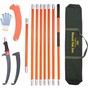 Grefinity Manual Pole Saw for Tree Trimming, 27 Feet Extendable Tree Trimmer Pole Saw, Telescoping Pruner Orange, Sharp Steel Blade, for Backyard and Garden Pruning Palms and Shrubs