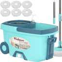 Spin Mop and Bucket System, Mop and Bucket with Wringer Set,Mops for Floor Cleaning,Household Supplies Tools with 6 Replacement Refills,61" Extended Handle for Household Hardwood Floor - Green
