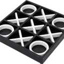 FUIN Wood Tic Tac Toe Decorative Board Game Set for Coffee Table Decor, 12" x 12", Black and White