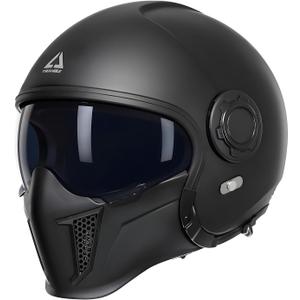 TRIANGLE Full Face Motorcycle Helmets,Off-Road Motocross Helmet for Men & Women,Dual Visor with Internal Tinted Sunshield,Open Face 3/4 Adult Racing Helmet DOT Approved(Black,M)