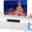 WLIVE 63 Inch TV Stand, LED Entertainment Center for 60 to 70 Inch TV, Modern TV Console with 2 Drawers, TV Stands for Living Room, White
