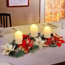 FORUP Christmas Centerpiece, Christmas Candle Holders, Christmas Tabletop Poinsettia Centerpiece with 3 Flameless Candle, Romantic Holiday Candelabrum for Home Party Christmas Table Mantel Decorations