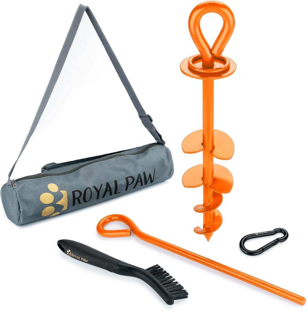 ROYAL-PAW Dog Tie Out Stake - for Large Dogs up to 210 lbs - Heavy Duty Dog Stake for Yard, Beach & Camping Outside - Best in Ground Anchor for a Dog Cable, Leash, Lead Tether (1, Royal Orange)