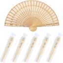 WYTAOHZL 6PCS Wooden Hand Fans 8Inch Handheld Folding Fans Wooden Fan with Bags Decorative Handheld Fan for Weddings Party Baby Shower
