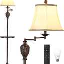 Traditional LED Floor Lamp with 350 Adjustable Swing Arm Lamp  Vintage Standing Pole lamp for Living Room, Bedroom and Office  Rustic Upright Floor Light for Home Dcor with Silk Fabric Shade (Brown-1)