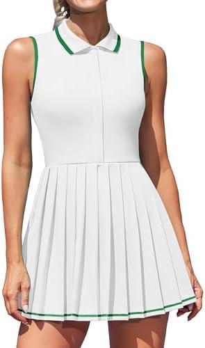 ATTRACO Women Tennis Dresses Ribbed Polo Golf Dress Half Zip Pleated Workout Dress with Built in Shorts and Bra, XL