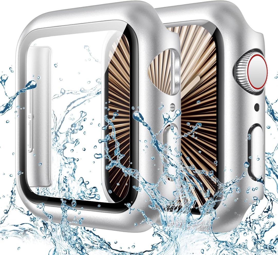 Goton Waterproof Case Compatible for Apple Watch Series 11/10 Screen Protector 42mm, Hard Bumper with Tempered Glass for iWatch 11 Cover 42 mm (Silver)