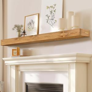 Fireplace Mantel Handmade, 3'' Thick Wall Decor Long Floating Shelf, 72inch Rustic Wood Shelf with Invisible Brackets, Wood Color, 72x3x8-hollow