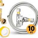 Dishwasher Hose Installation Kit - Includes Water Supply Line, 3/8" Compression Water Line Splitter, 3/4" FHT Elbow, and 3/8" MIP Elbow (10 FT)