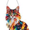 Cat Window Hanging Decor Suncatcher - Colorful Maine Coon Cat Acrylic Hanging Ornament Wall Art Pendant for Kitchen Room Garden Office Decoration Pet Lovers Birthday Favor Housewarming Gifts