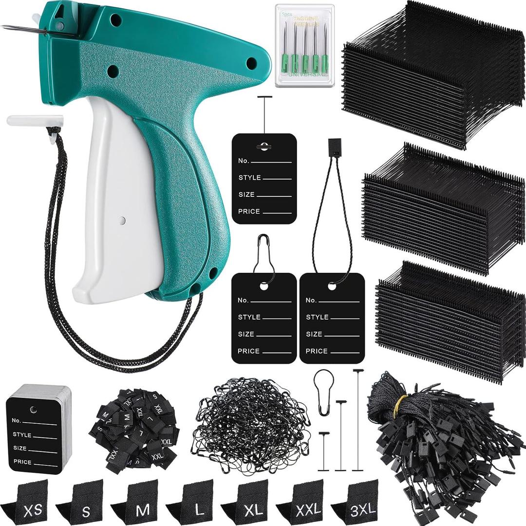 Chumia 3576 Pcs Tagging Gun Clothes Garment Tag Attacher Kit with Needles Standard Plastic Barbs Fasteners Hang Label Strings Gourd Safety Pins Retail Price Size Label for Warehouse(Black)