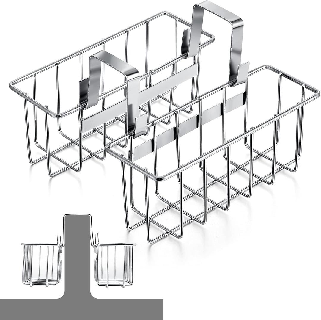 2 Pieces Sponge Holder Kitchen Sink Caddy Metal Sink Organizer Basket for Scrubber Soap Towel Brush Dishwashing Liquid Drainer Rack in Kitchen Bathroom Bathtub, Silver