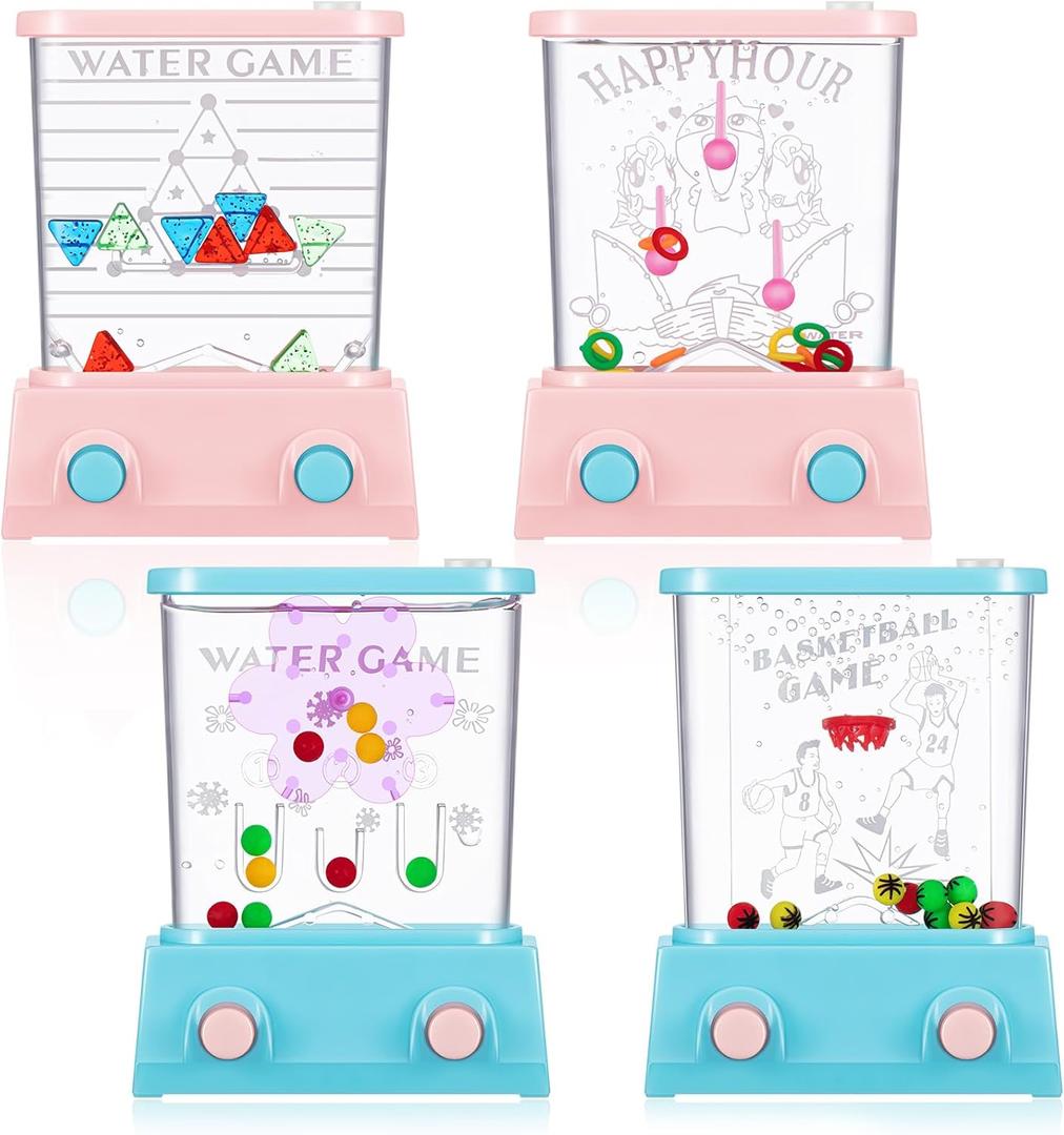 Gejoy 4 Pieces Water Games Handheld Easter Basket Stuffers for Kid Water Ring Toss Handheld Game Mini Retro Pastime Car Toys Fidget Autism Toys for Easter Children Boys Girls Birthday(Elegant Style)