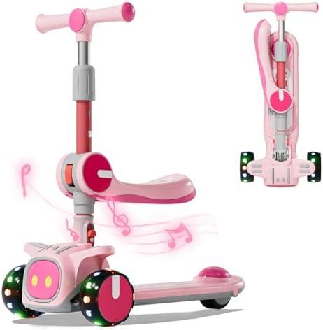 Unbreakable & Never Fall Down 2-in-1 Scooters Kids 3 Wheel Kick Scooter for Boys Girls Ages 3-8, Adjustable Height & Seat, Widened Non-Slip Deck, More Safer for Beginner Toddlers