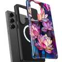 DEENAKIN for Samsung Galaxy S23 Ultra Case Cute,Aesthetic Vintage Purple Lotus Girly Shell,Compatible with Magsafe,Trendy Unique Cool Retro Protective Slim Silicone Phone Cover for Women Girls