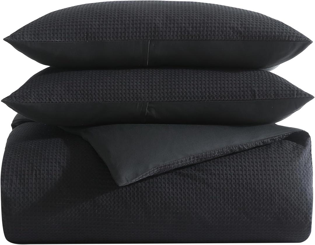 Vera Wang - Queen Comforter Set, Luxury Cotton Bedding Set with Matching Shams, Chic Room Essentials (Waffle Pique Black, Queen) Vera Wang - Queen Comforter Set, Luxury Cotton Bedding Set with Matching Shams, Chic Room Essentials (Waffle Pique Black, Queen)
