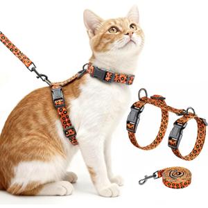 Halypet Cat Harness and Leash Set, Escape Proof 3-in-1 Adjustable Harness for Cats & Kittens, Soft Lightweight, Easy On & Control for Walking, Travel & Outdoor Use, Vibrant Leopard Orange, Medium