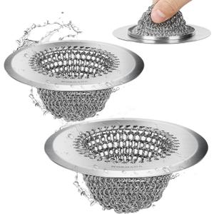 2Pack - Revolutionary Kitchen Sink Drain Strainer, Patented Reversible Kitchen Sink Strainer, 304 Stainless Steel Sink Strainer Basket, Anti-Clogging & Handmade, Fit US Standard 3-1/2'' Sink Hole (Bright Silver Silver)
