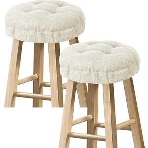 Sunlit Bar Stool Covers - Set of 2 Round Bar Stool Seat Covers, Soft and Cushioned Bar Chair Covers, Easy to Install and Wash, Cover Only, 14 Inch Diameter, Beige (14" x 14" x 3" (Pack of 2))