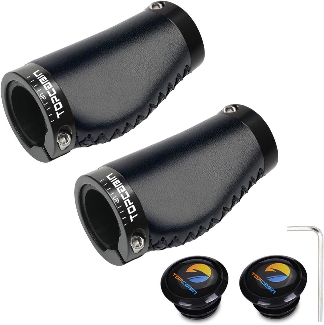 Bike Grips 2PCS 90mm Length Bike Handlebar Grips Short Mini Bicycle Handlebar Grips Two-Color Rubber Ergonomic Design (Hand-Sewn ATF Leather(Black 90mm))