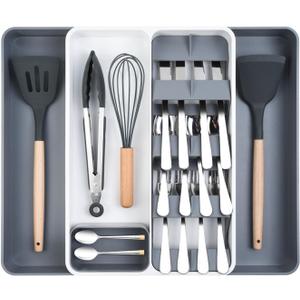 OTraki Large Silverware Organizer, Expandable Kitchen Utensil Drawer Organizer, BPA Free Cutlery Utensil Tray with Dividers, Adjustable Flatware Storage Holder for Spoons Forks Knives (6-8 Slots)