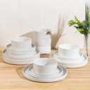 GBhome Ceramic Dinnerware Sets for 6, Matte Stoneware Plates and Bowls Sets,Chip and Scratch Resistant Dishes, Dishwasher & Microwave Safe, Oven safe,Reactive Glaze-White
