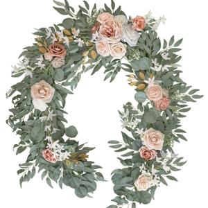 Lookein 6FT Flower Garland Eucalyptus Garland with Flowers Handcrafted Wreath for Wedding Centerpieces for Rehearsal Dinner Bridal Shower, Dusty Rose