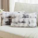 FUTEI Pack of 2 Faux Fur Throw Pillow Covers 12x20 Inch Soft Raised Textured Decorative Pillowcase Modern Farmhouse Accent for Couch Bed Living Room, Grey White