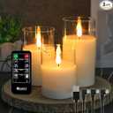 Rechargeable Flameless Glass Pillar Candles–Valentines Day Gifts for Women–Set of 3, Realistic Flickering LED Light,Remote & Timer, Ideal for Living Room, Bedroom & Valentines Day Décor