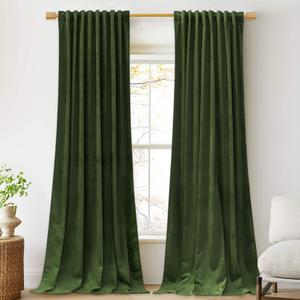StangH Moss Green Curtains 92 inches Long Super Soft Velvet Room Darkening Thermal Insulated Window Drapes Back Tab Christmas Decor for Bedroom Living Room, W52 x L92, 2 Panels