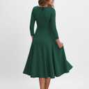 FENJAR Women's Fit and Flare Cocktail Dress Elegant 3/4 Sleeve Wedding Guest Work Formal A Line Midi Dresses(Green-XL)