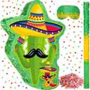 Lenwen Mexico Cactus Piata 16x12x3 Inch Cactus Piata with Stick Blindfold and Confetti Pepper Piata with Mexico Hat Cinco De Mayo Fiesta Red Chili Piata for Party Game