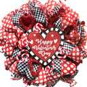 TEMPUS Valentine's Day Wreath 18 Inch Red Mesh Heart Wreath with Wood Sign and Ribbon for Indoor and Outdoor Decoration