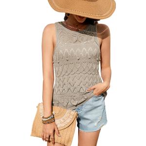 Women's Crochet Tank Tops Summer Knit Sweater Vest Hollow Out Sleeveless Boho Top (S)
