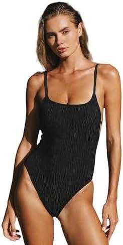 YAKISWIIM Womens Sexy One Piece Bathing Suits Tummy Control Scoop Neck Padded Swimsuit Open Back High Cut Slimming Swimwear, S