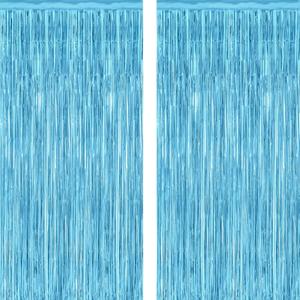 2 x 2 Pack Backdrop Curtains, 3.28 Feet x 7.05 Feet Sky Blue Tinsel Backdrop, Metallic Fringe Curtains Foil Tinsel Party Streamer, Winter Backdrop Happy Birthday Party Supplies