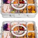 WACOI Divided Snack Serving Tray with Lid and Handle Travel Snackle Charcuterie Container Portable Storage Organizer for Candy, Fruits, Nuts, Snacks, Party, Picnic 2 Packs White